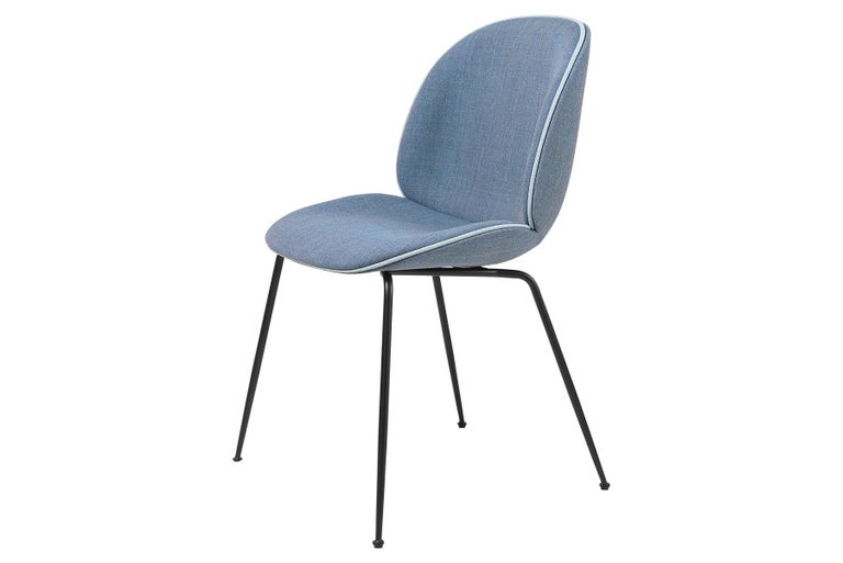 Danish Set of Six Beetle Dining Chairs, Fully Upholstered, Conic Base, Matte Black For Sale