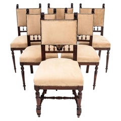 Set of Six Beige Dining Chairs, Eclectic Style, Early 20th Century