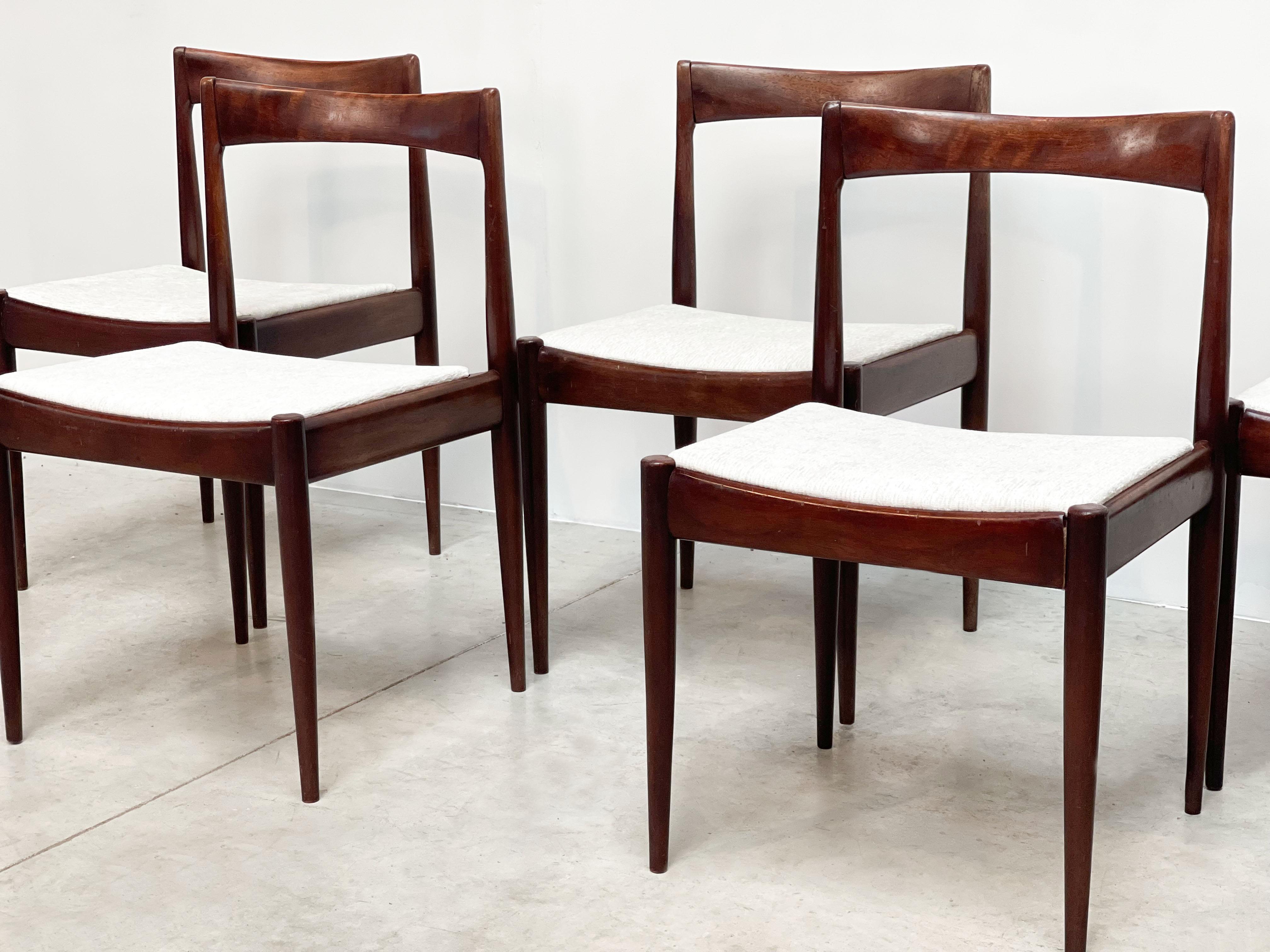 Wood Set of six Belgian midcentury dining chairs