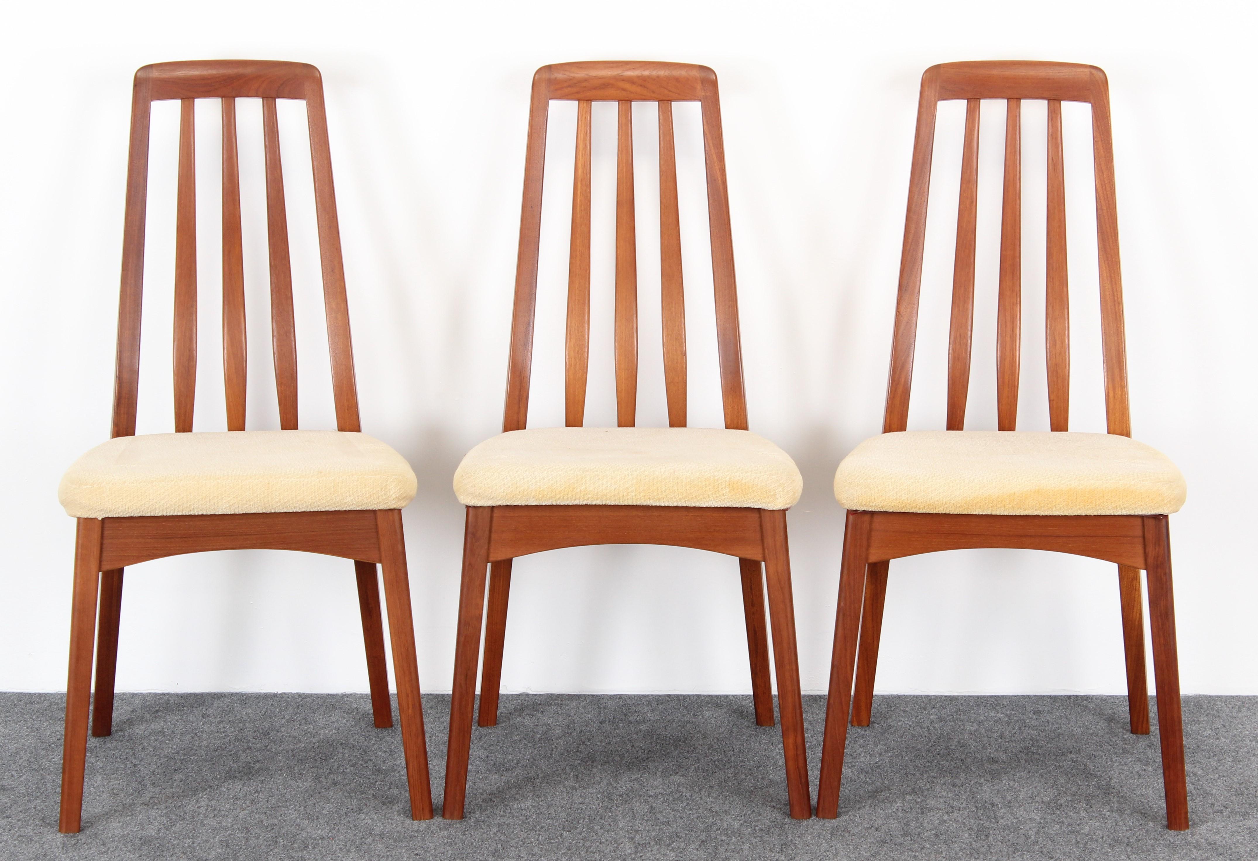 A set of six Benny Linden Danish style Mid-Century Modern teak dining chairs from the 1960s. Structurally sound. New upholstery recommended.

Chair dimensions: 37.75