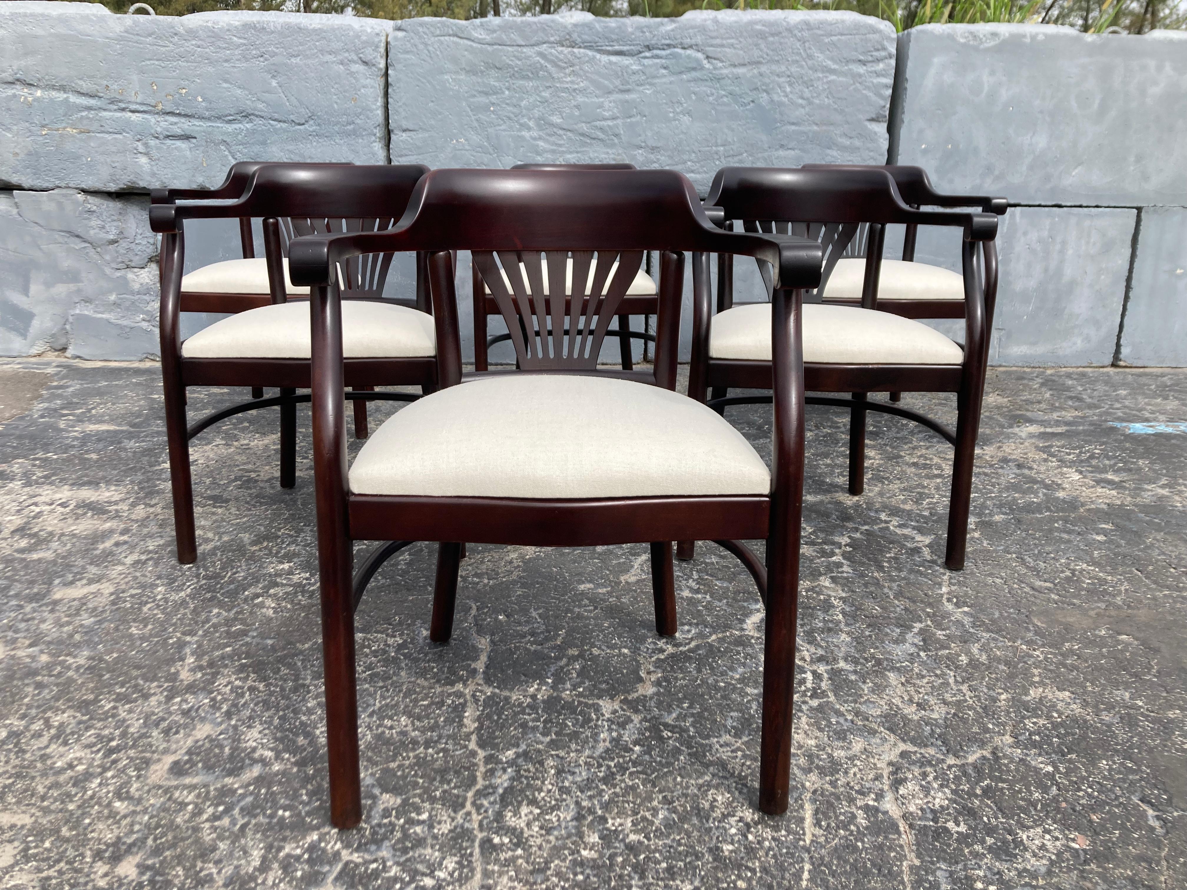 Set of Six Bentwood Arm Dining Chairs For Sale 4