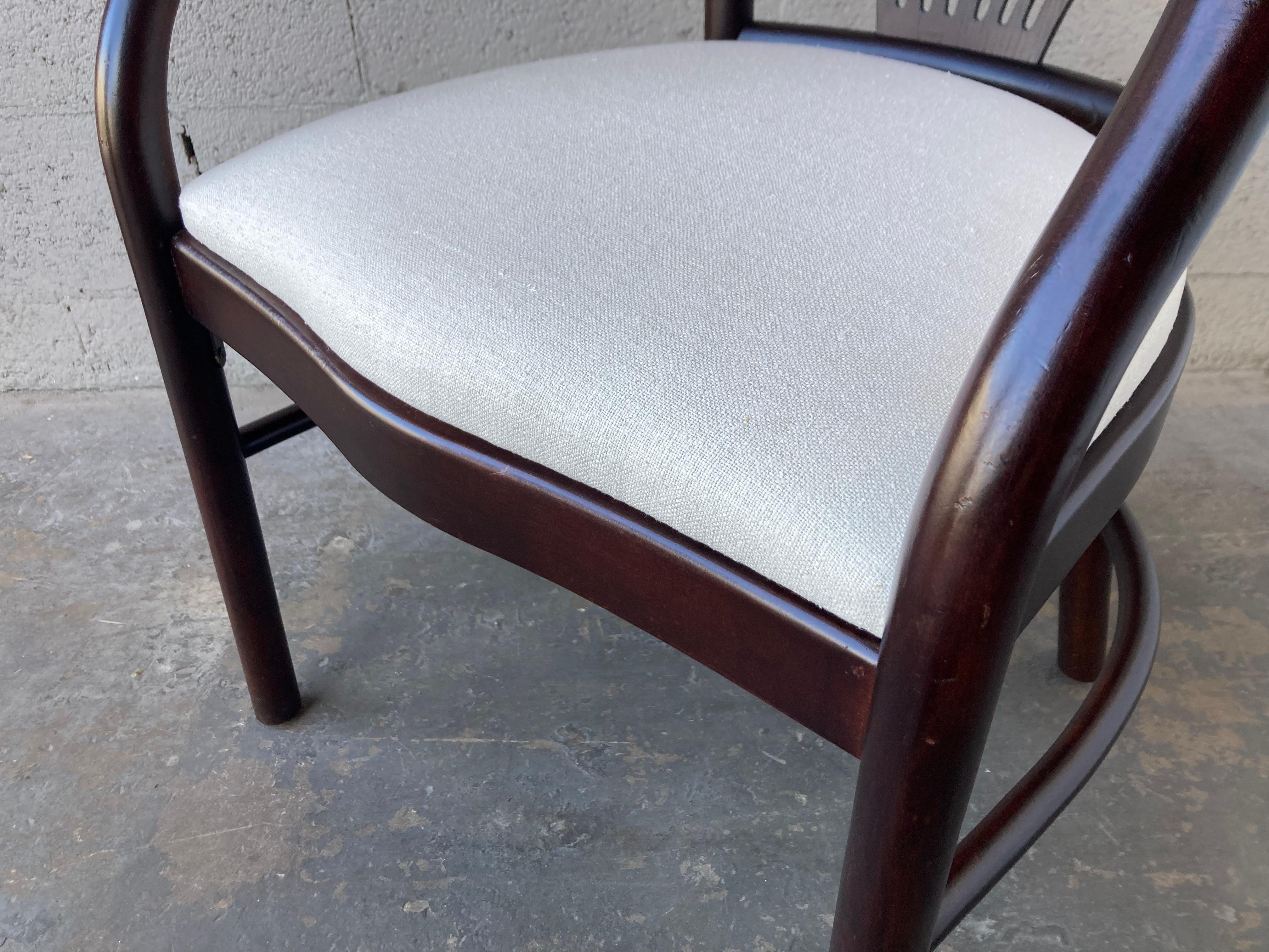 Fabric Set of Six Bentwood Arm Dining Chairs For Sale