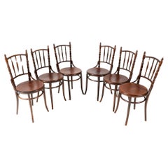 Set of Six Bentwood Art Nouveau Bistro Chairs by Fischel, 1900s