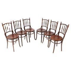 Used Set of Six Bentwood Art Nouveau Bistro Chairs by Fischel, 1900s