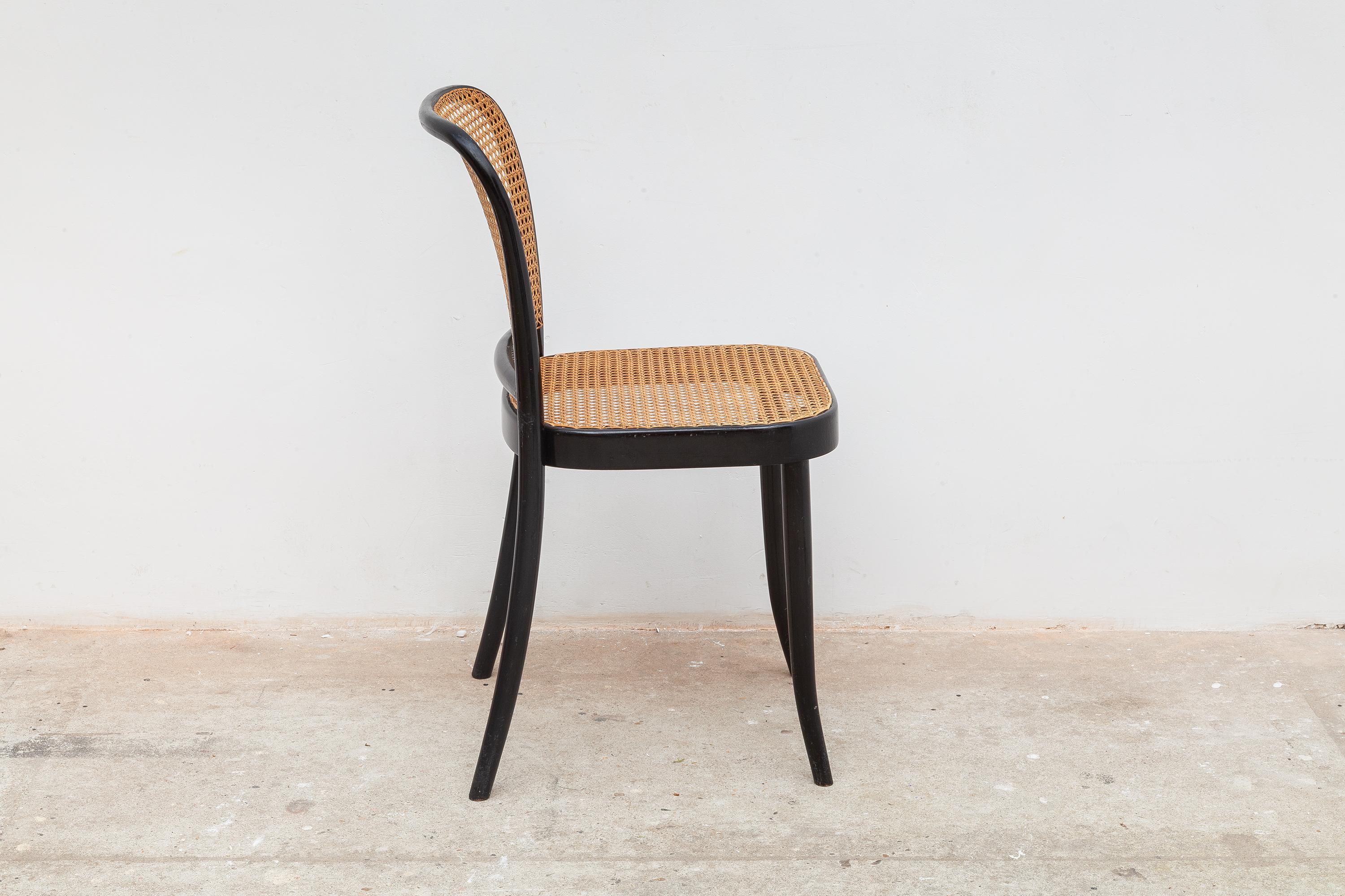 Mid-20th Century Set of Six Bentwood Cane Dining Chairs Designed by Josef Hoffman for Thonet