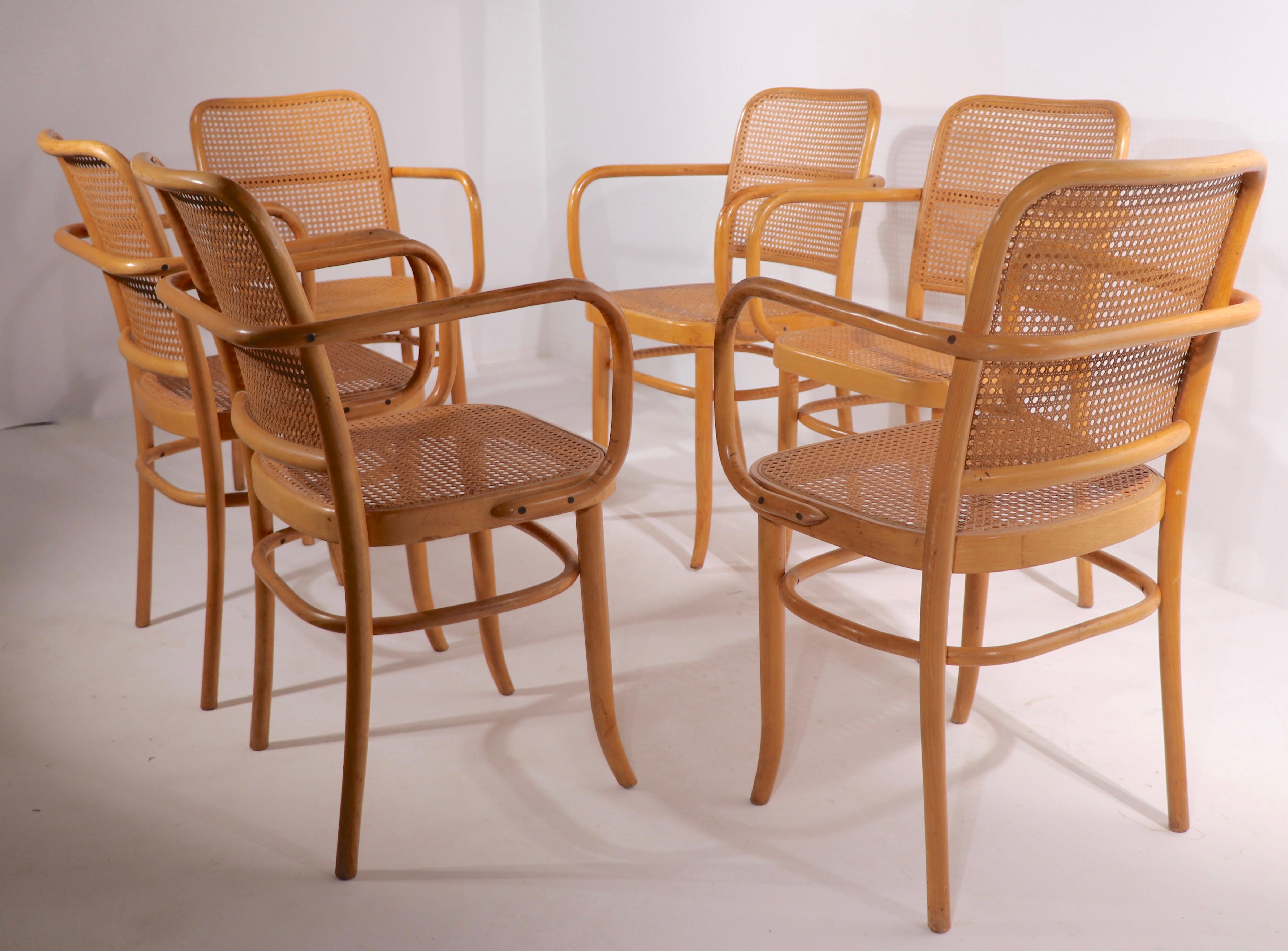 Cane Set of Six Bentwood Chairs by Hoffman for Stendig