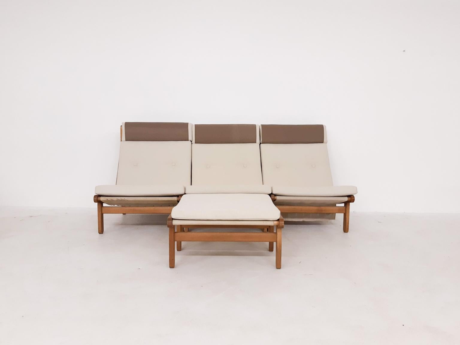 Set of Six Bernt Petersen Oak Lounge Chairs with Outdoor Fabric, Denmark, 1965 In Good Condition In Amsterdam, NL
