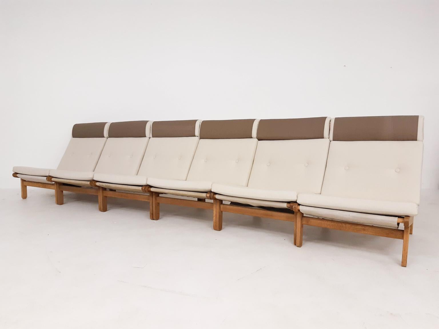 20th Century Set of Six Bernt Petersen Oak Lounge Chairs with Outdoor Fabric, Denmark, 1965