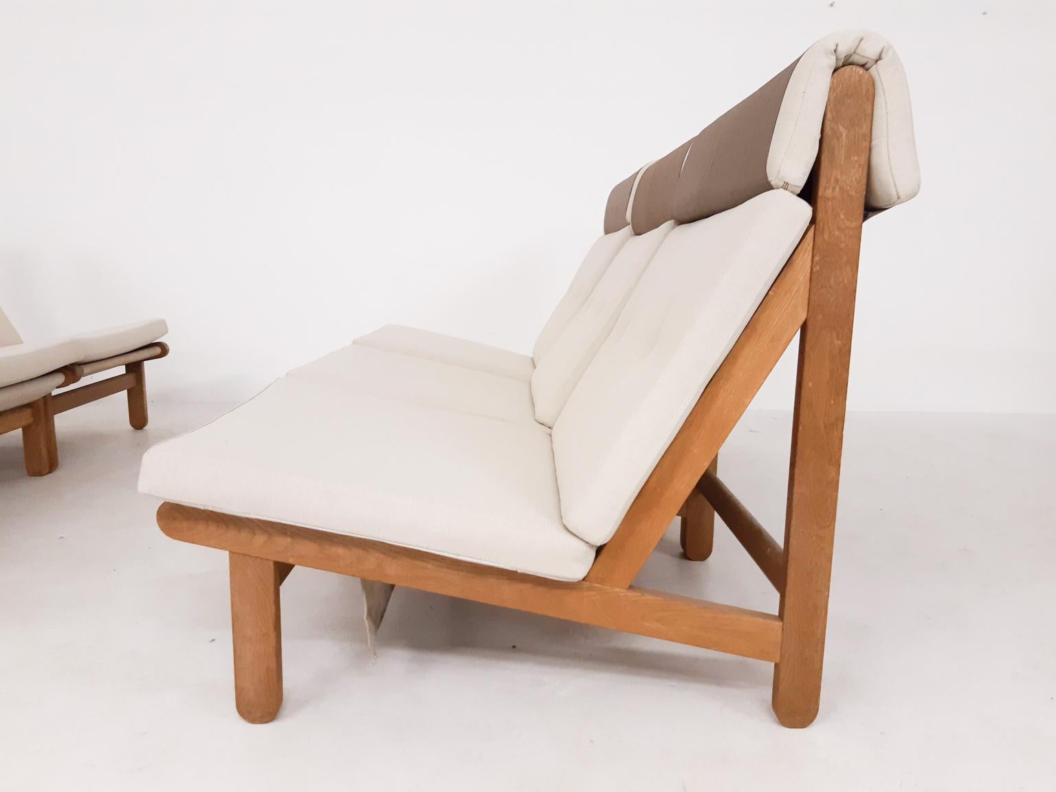 Set of Six Bernt Petersen Oak Lounge Chairs with Outdoor Fabric, Denmark, 1965 1