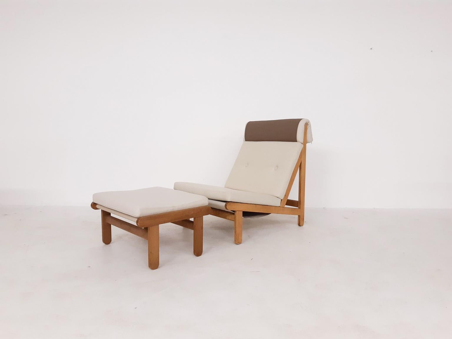 Set of Six Bernt Petersen Oak Lounge Chairs with Outdoor Fabric, Denmark, 1965 2