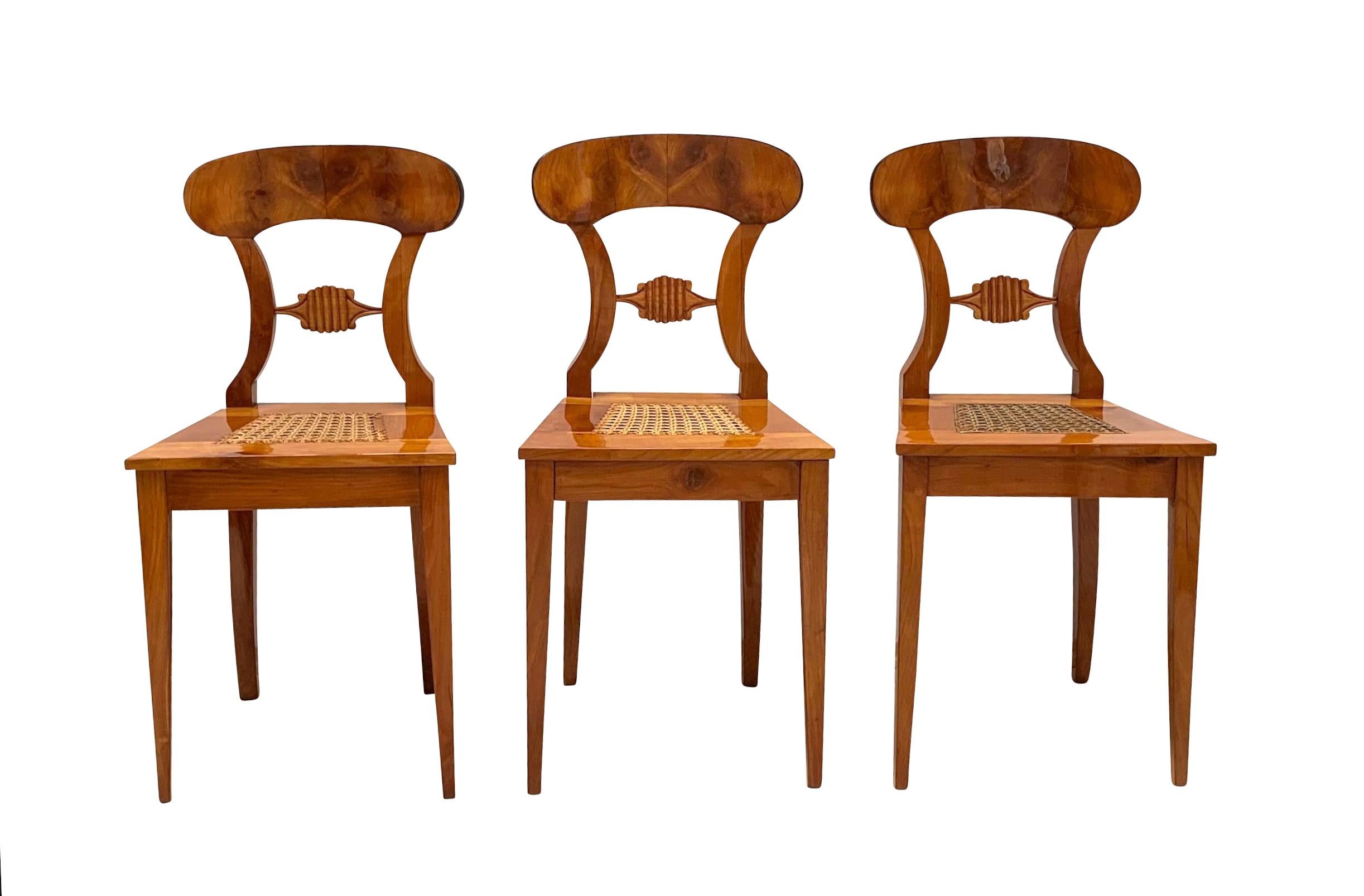 Set of Six Biedermeier Board Chairs, Cherry Wood and Mesh, Vienna, circa 1830 In Good Condition For Sale In Regensburg, DE