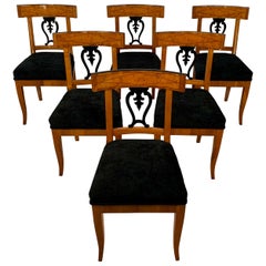 Set of Six Biedermeier Chairs, Cherry Veneer and Ash Roots, Germany, circa 1820