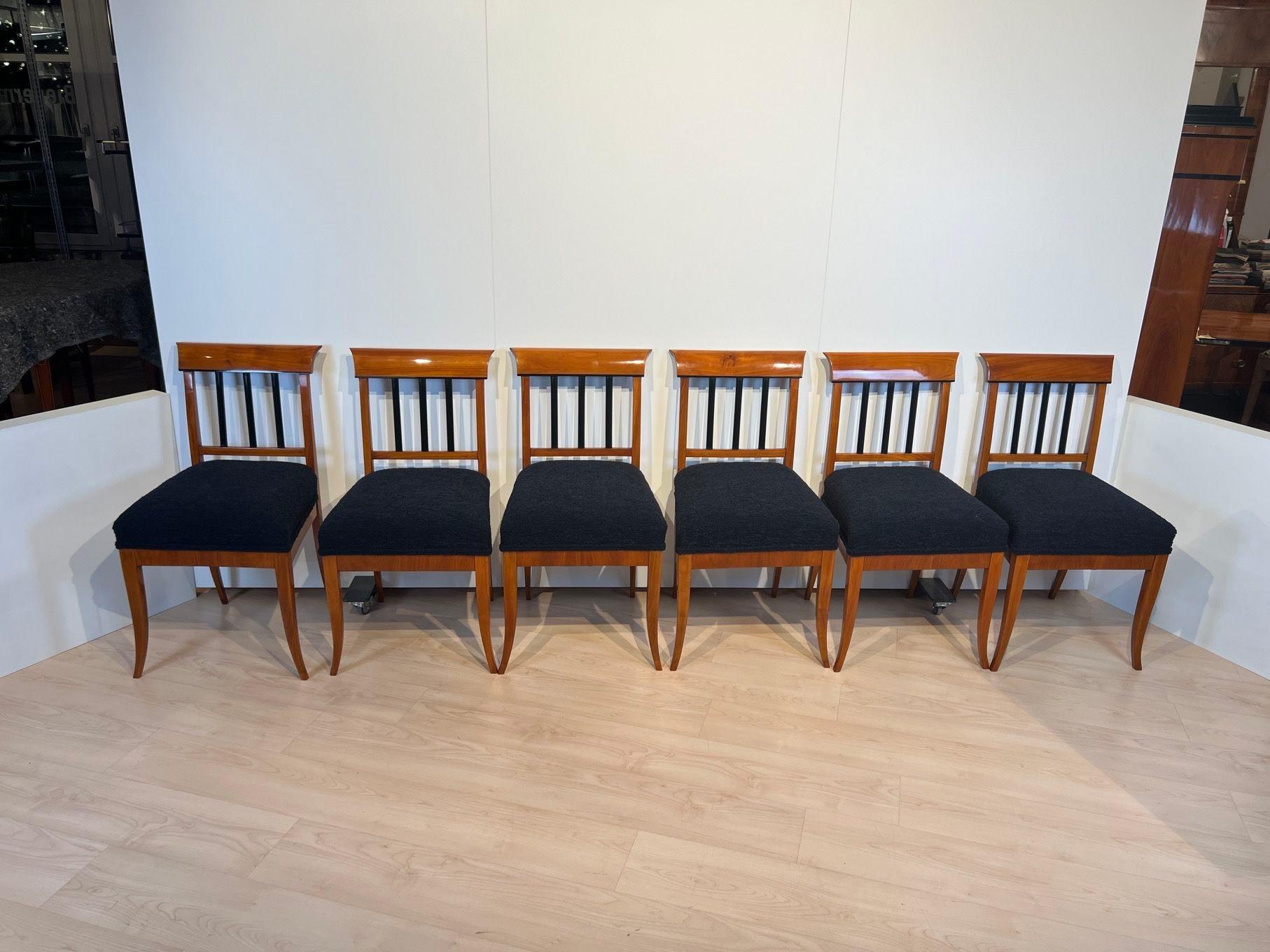 Ebonized Set of Six Biedermeier Chairs, Cherry Wood, Ebony, South Germany circa 1830 For Sale