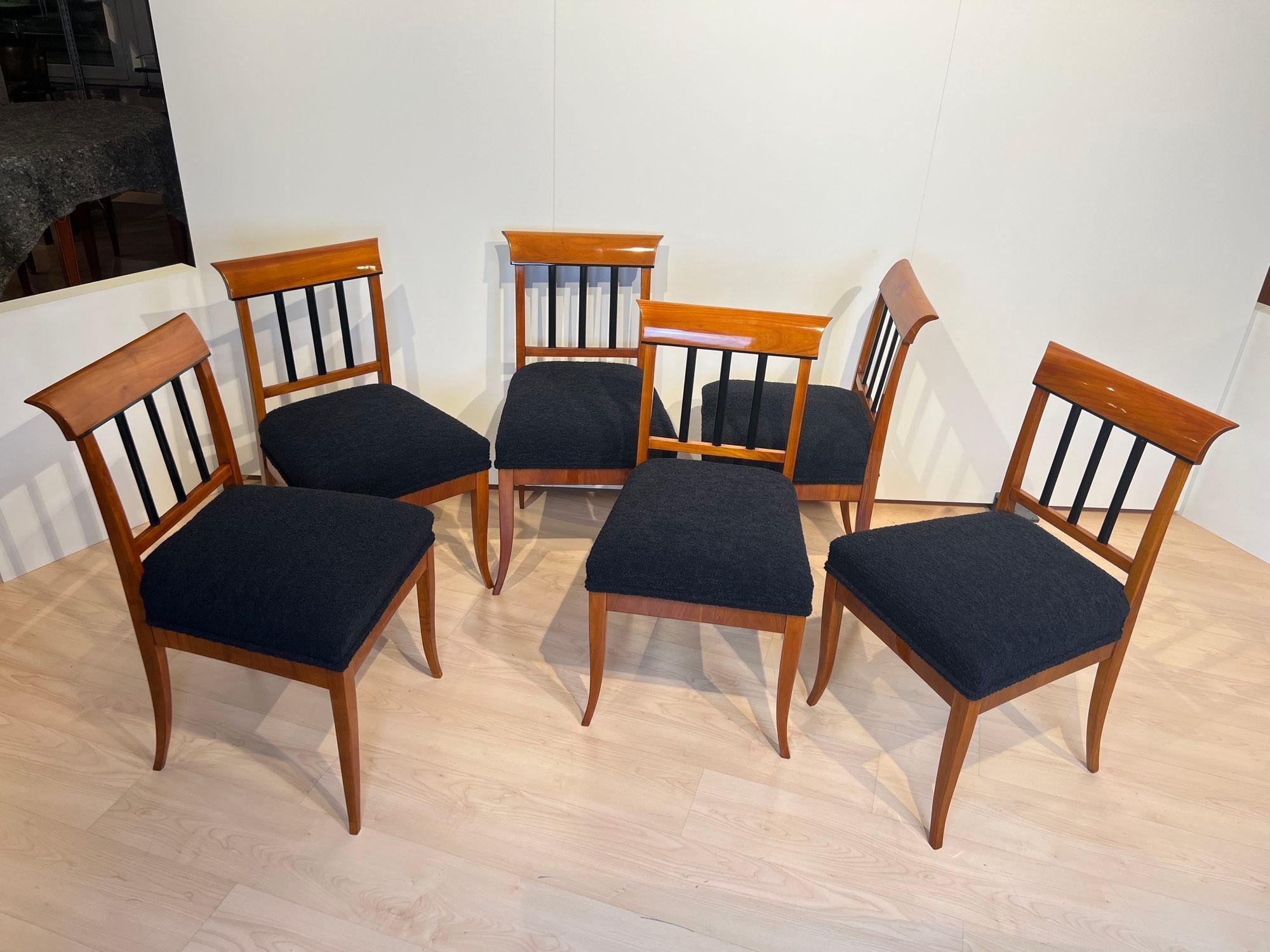 Early 19th Century Set of Six Biedermeier Chairs, Cherry Wood, Ebony, South Germany circa 1830 For Sale
