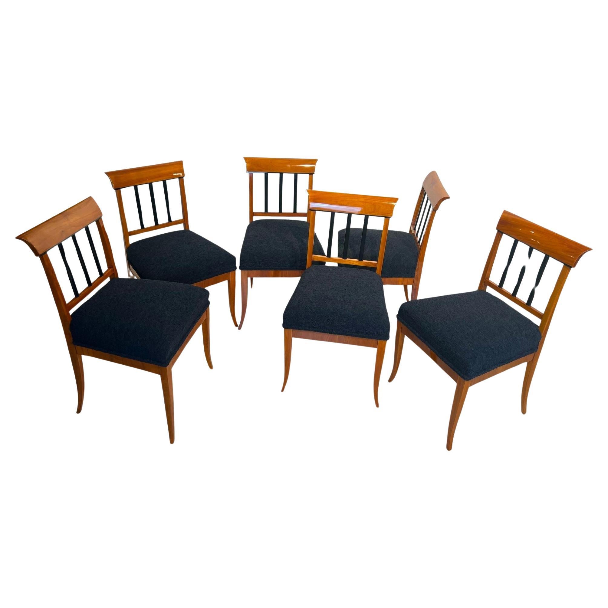Set of Six Biedermeier Chairs, Cherry Wood, Ebony, South Germany circa 1830 For Sale