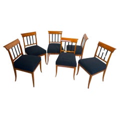 Antique Set of Six Biedermeier Chairs, Cherry Wood, Ebony, South Germany circa 1830