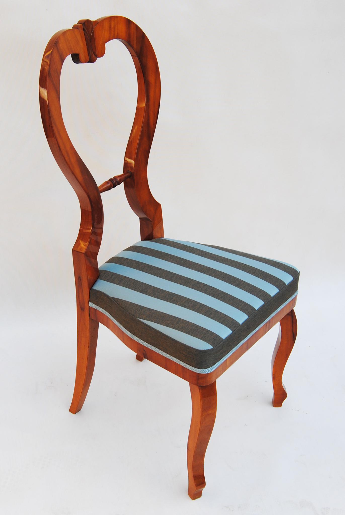 Fabric Set of Six Biedermeier Chairs, Made in Czechia, 1840s, Cherry-Tree For Sale