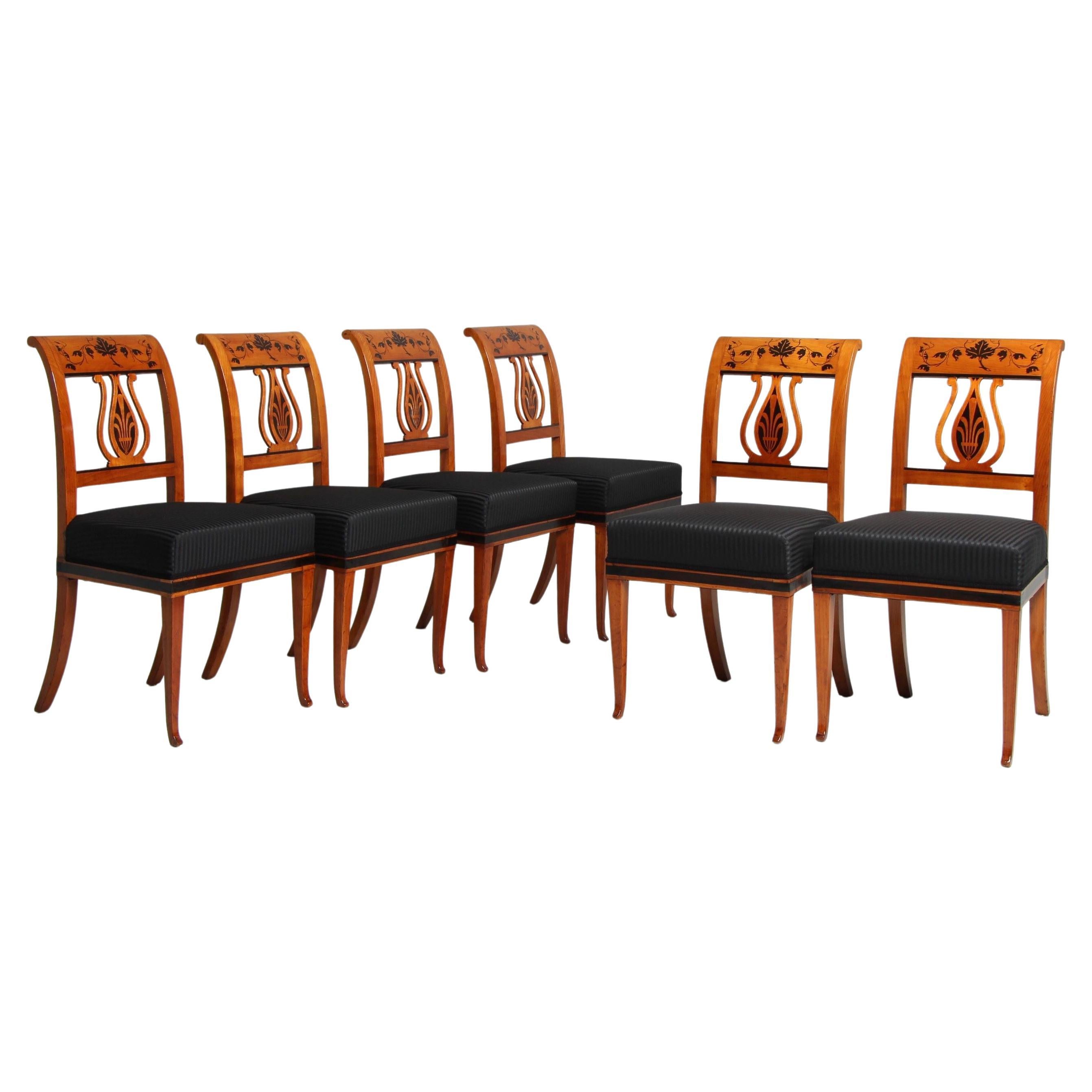 Set of Six Biedermeier Chairs with Inlays, Cherry, Germany, circa 1830 For Sale
