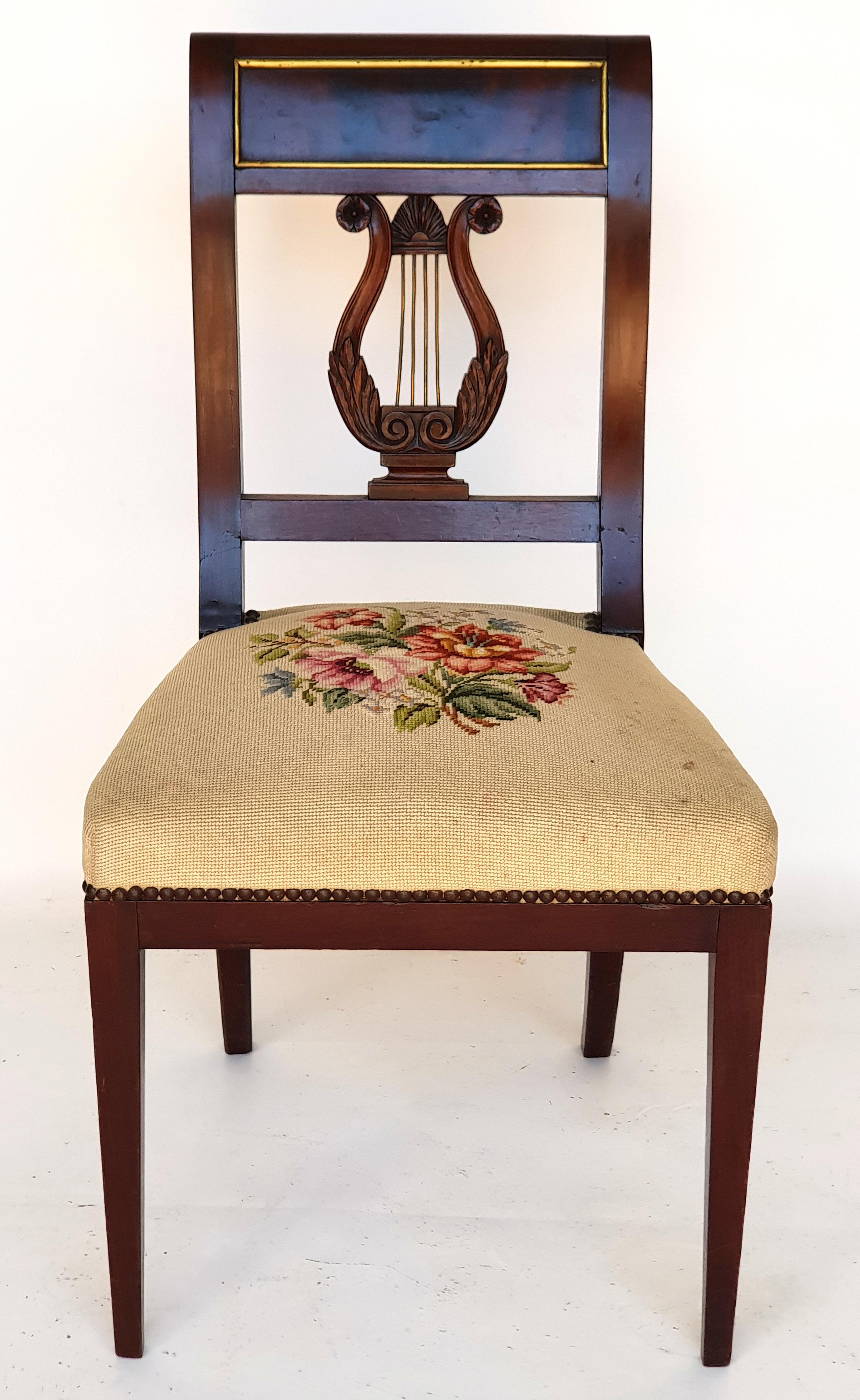 Early 19th Century Set of Six Biedermeier Lyre Chairs, Northern Germany, 1820s