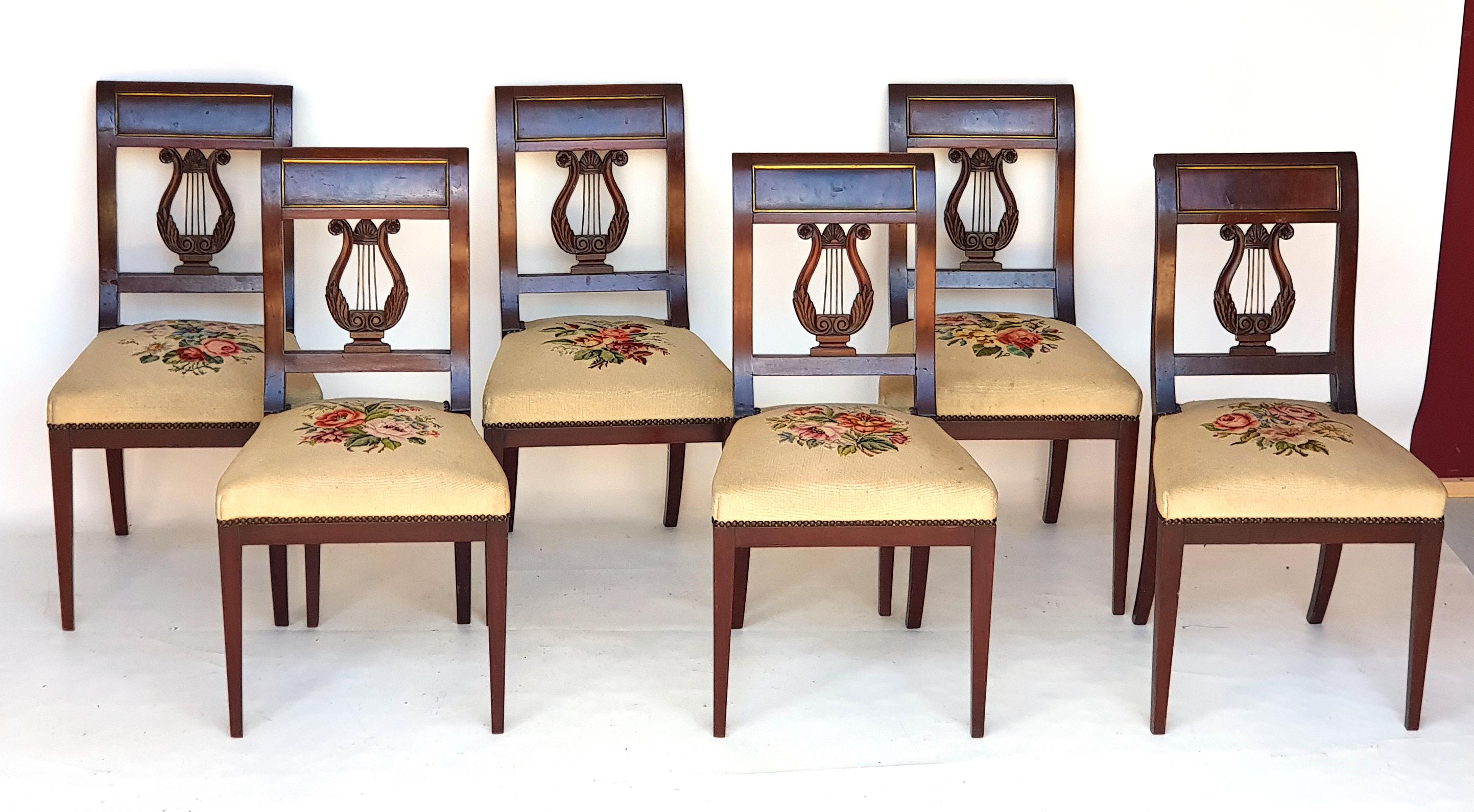 Set of Six Biedermeier Lyre Chairs, Northern Germany, 1820s 2