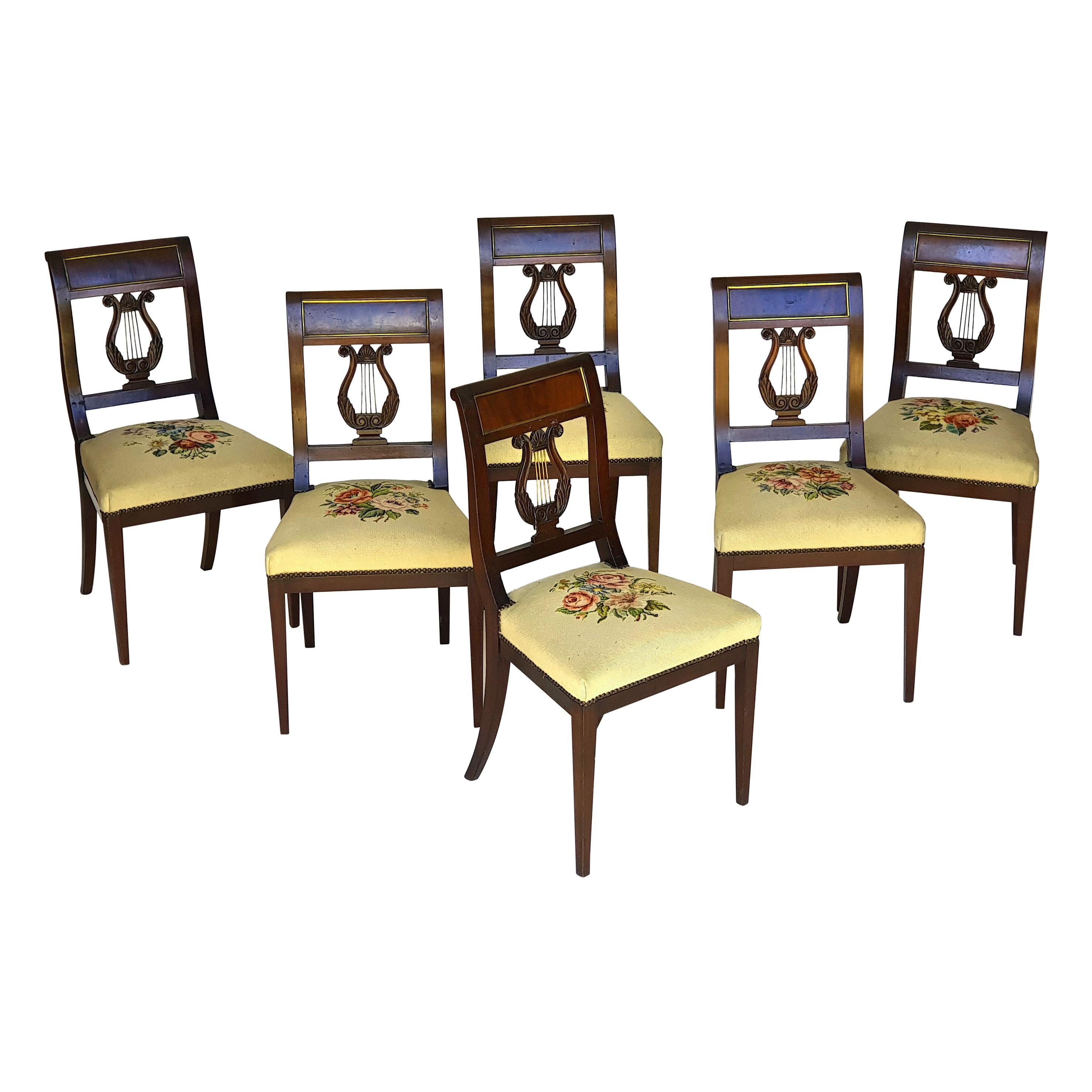 Set of Six Biedermeier Lyre Chairs, Northern Germany, 1820s