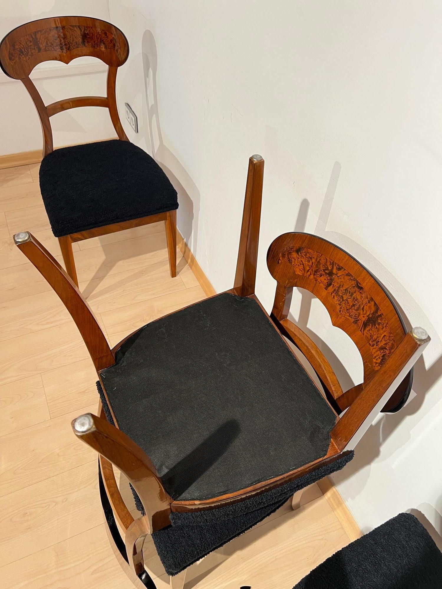 Set of Six Biedermeier Shovel Chairs, Walnut, Roots Veneer, South Germany, 1840s For Sale 11