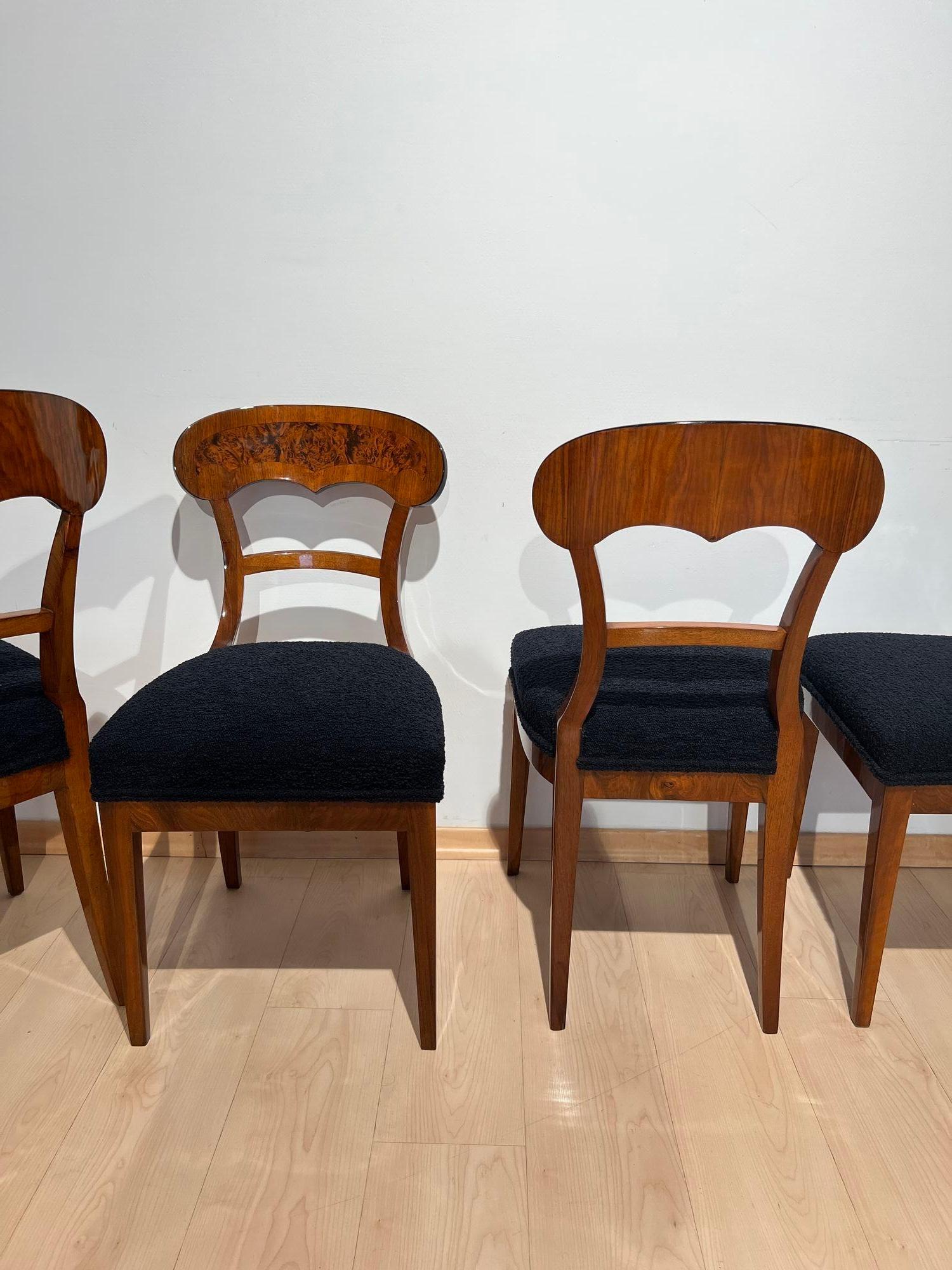 Set of Six Biedermeier Shovel Chairs, Walnut, Roots Veneer, South Germany, 1840s For Sale 3