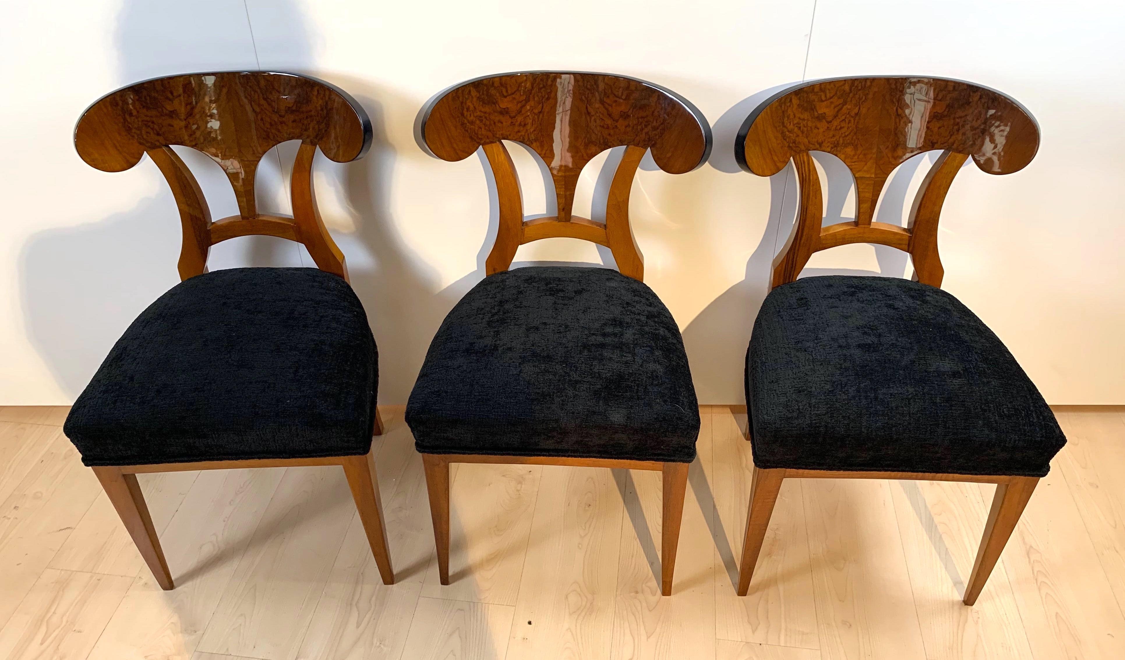 Set of Six Biedermeier Shovel Chairs, Walnut Veneer, South Germany circa 1860 7