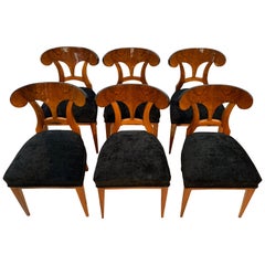 Juego de Seis Sillas de Pala Biedermeier, Chapa de Nogal, Sur de Alemania circa 1860