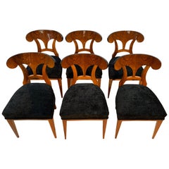 Antique Set of Six Biedermeier Shovel Chairs, Walnut Veneer, South Germany circa 1860