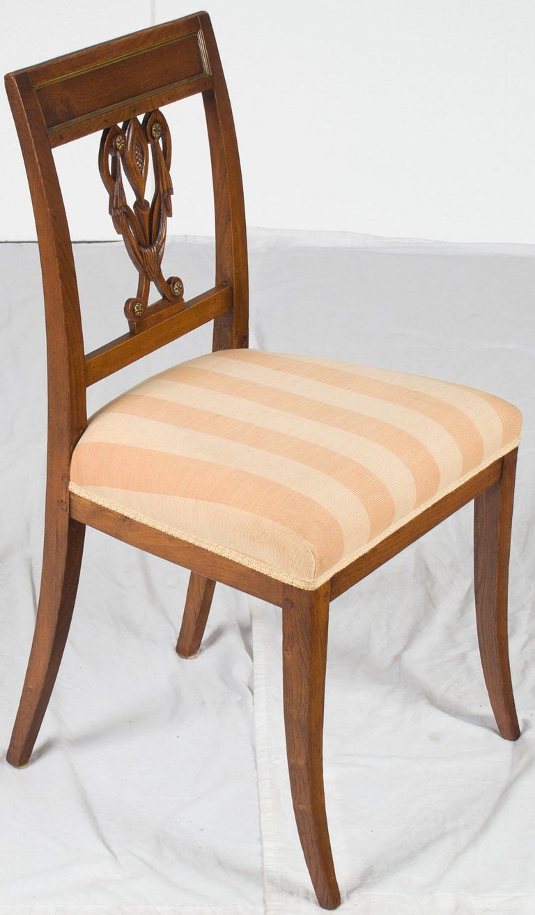 Set Of Six Biedermeier Style Oak And Brass Dining Room Kitchen