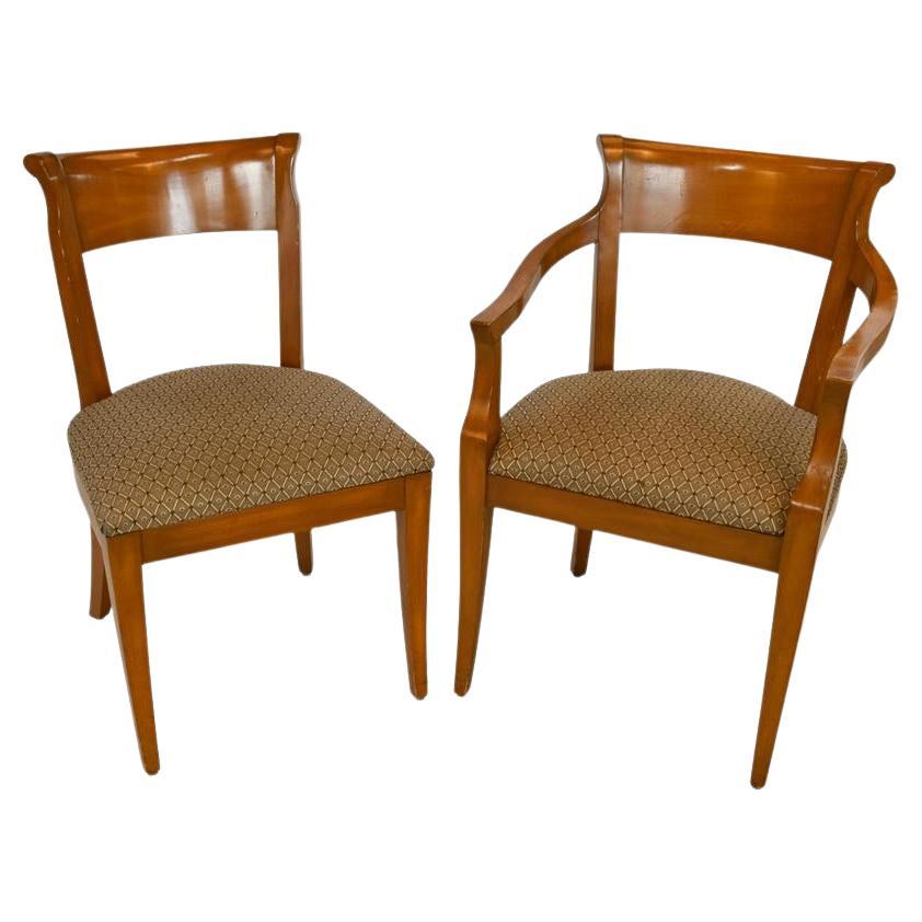 Set of Six Biedermeier Style Birch Dining Chairs 2 Arm / 4 Side Mid 20th Century For Sale