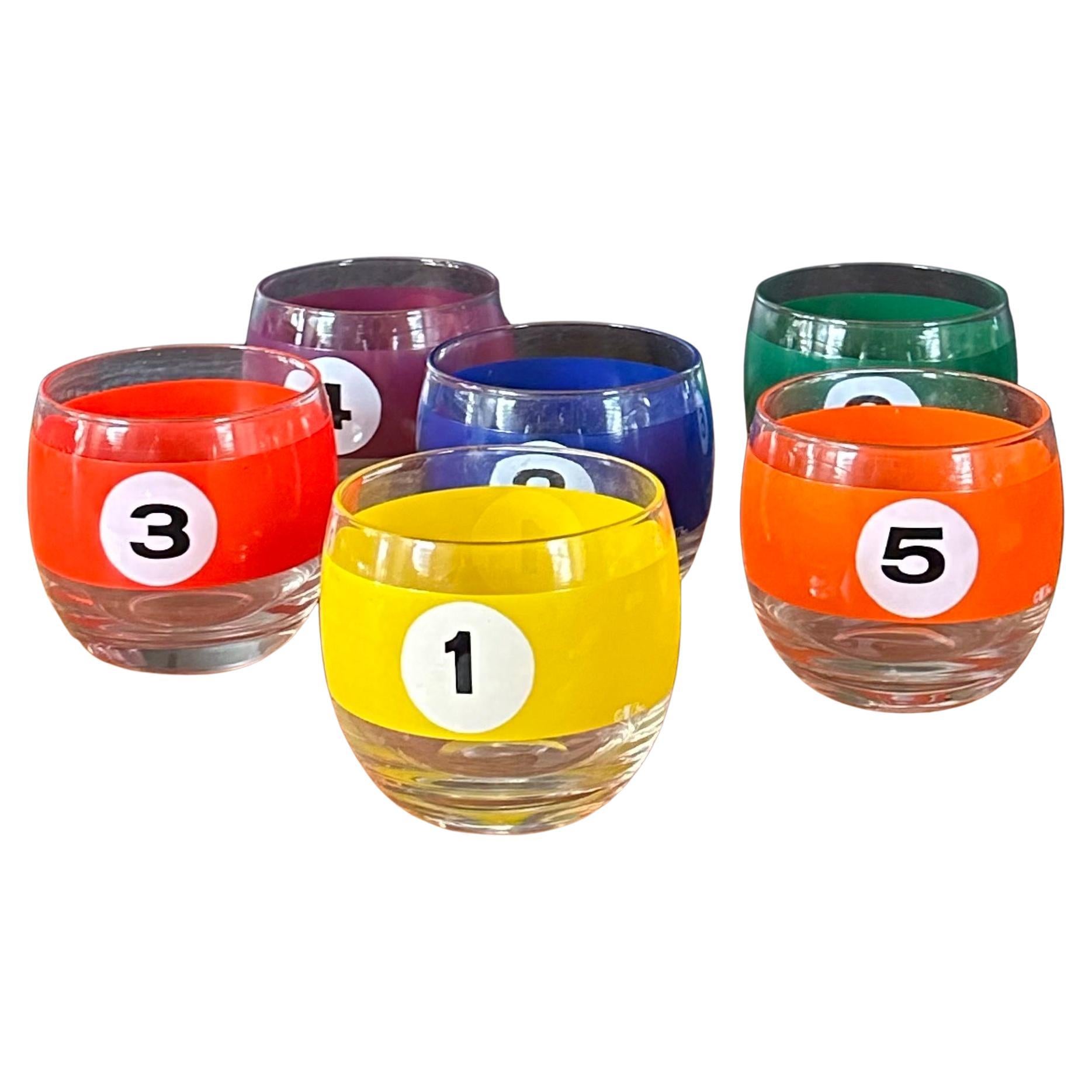 Set of Six Billiard / Pool Balls Roly Poly Cocktail Glasses by Cera For Sale 6
