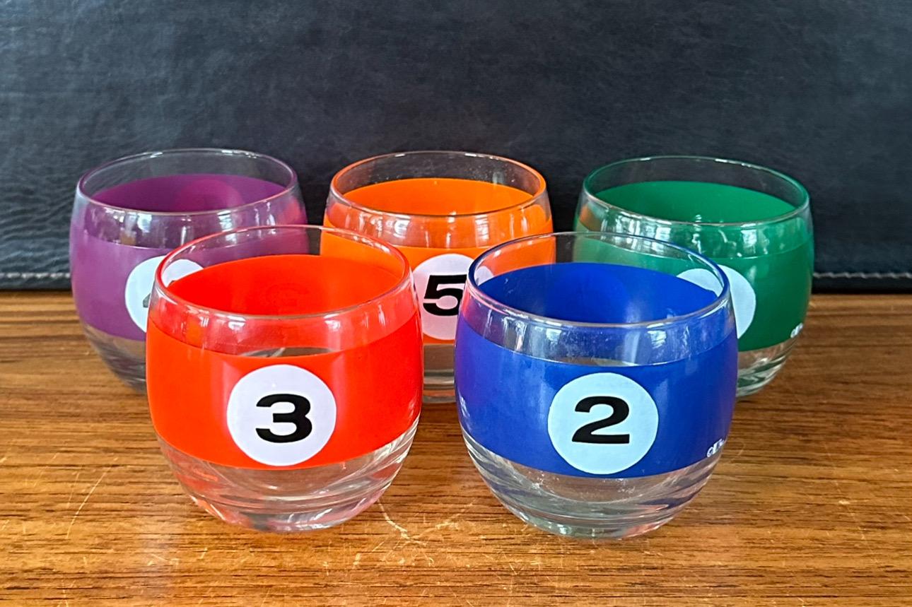 Set of Six Billiard / Pool Balls Roly Poly Cocktail Glasses by Cera In Good Condition For Sale In San Diego, CA