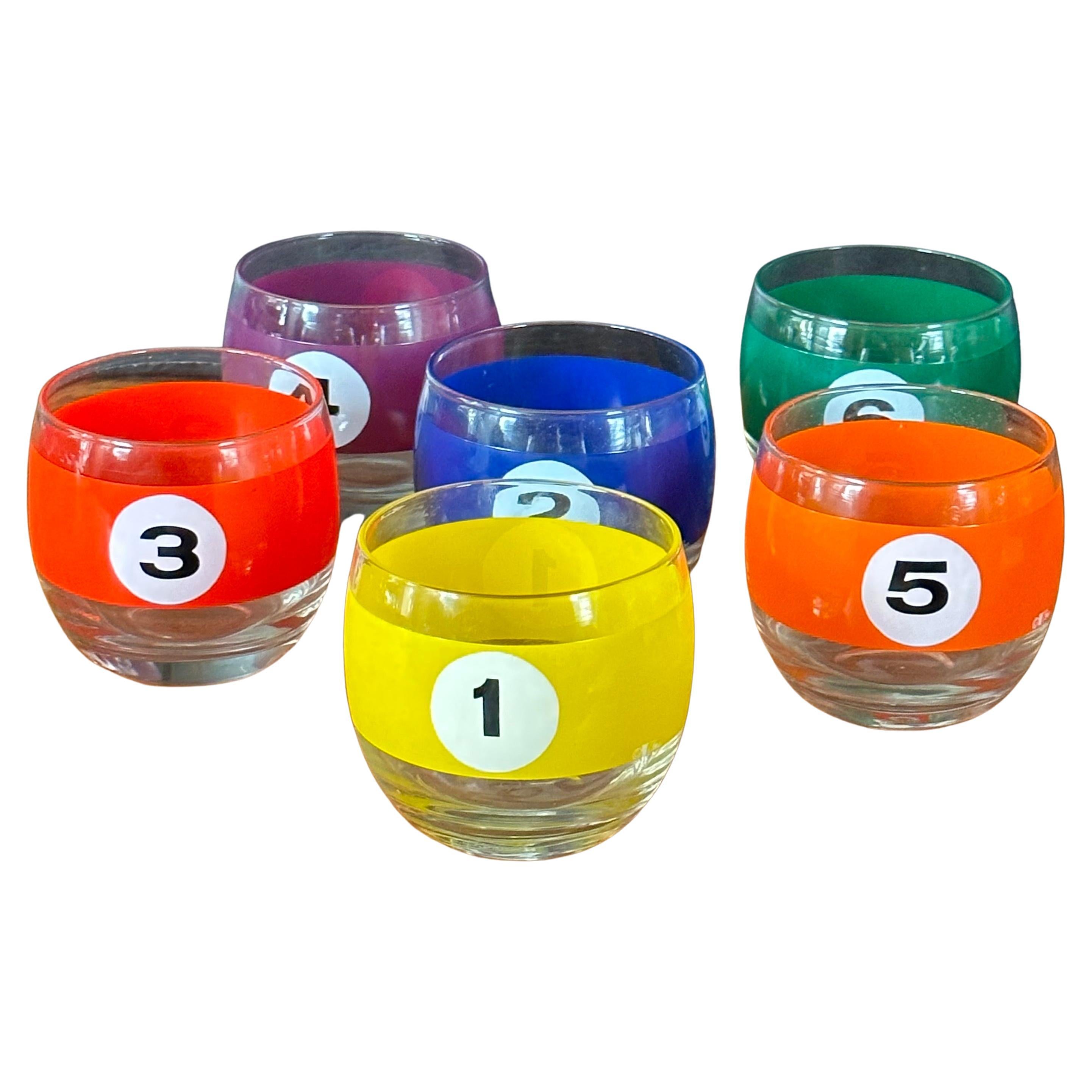 Set of Six Billiard / Pool Balls Roly Poly Cocktail Glasses by Cera