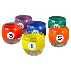 Set of Six Billiard / Pool Balls Roly Poly Cocktail Glasses by Cera