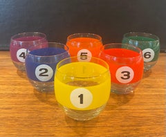 Set of Six Billiard / Pool Balls Roly Poly Cocktail Glasses with Box by Cera