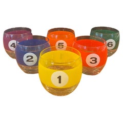 Retro Set of Six Billiard / POOL Balls Roly Poly Cocktail Glasses with Box by Cera