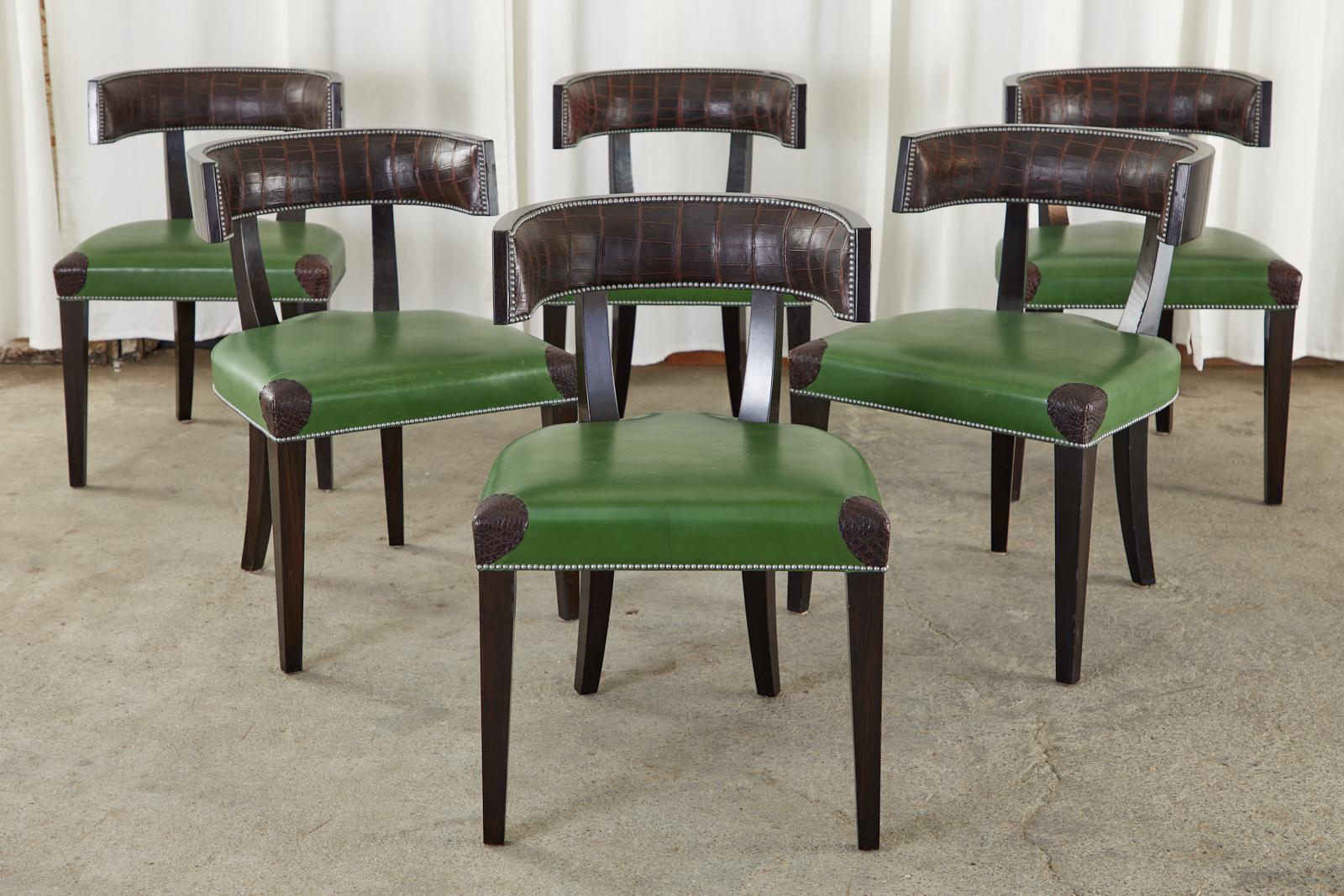 Leather Set of Six Billy Haines Attributed Hollywood Regency Dining Chairs