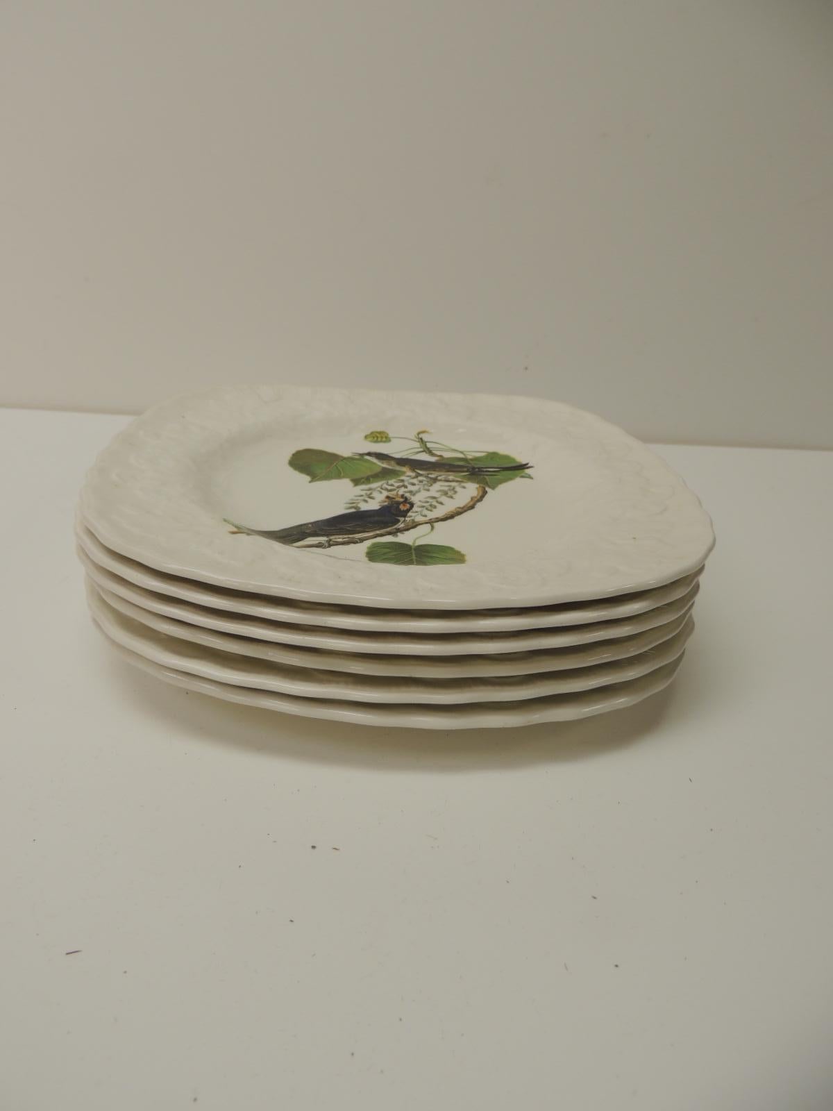 Set of Six Birds of America Porcelain Dessert Plates In Good Condition In Oakland Park, FL