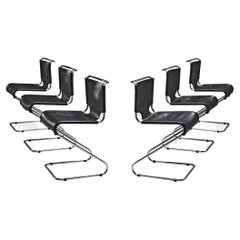 Retro Set of Six 'Biscia' Chairs in Black Leather by Pascal Mourgue 