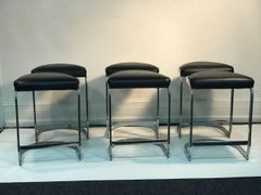 Set of Six Black and Chrome Modern Stools