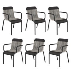 Set of Six Black and White Resin Stackable Outdoor Armchairs