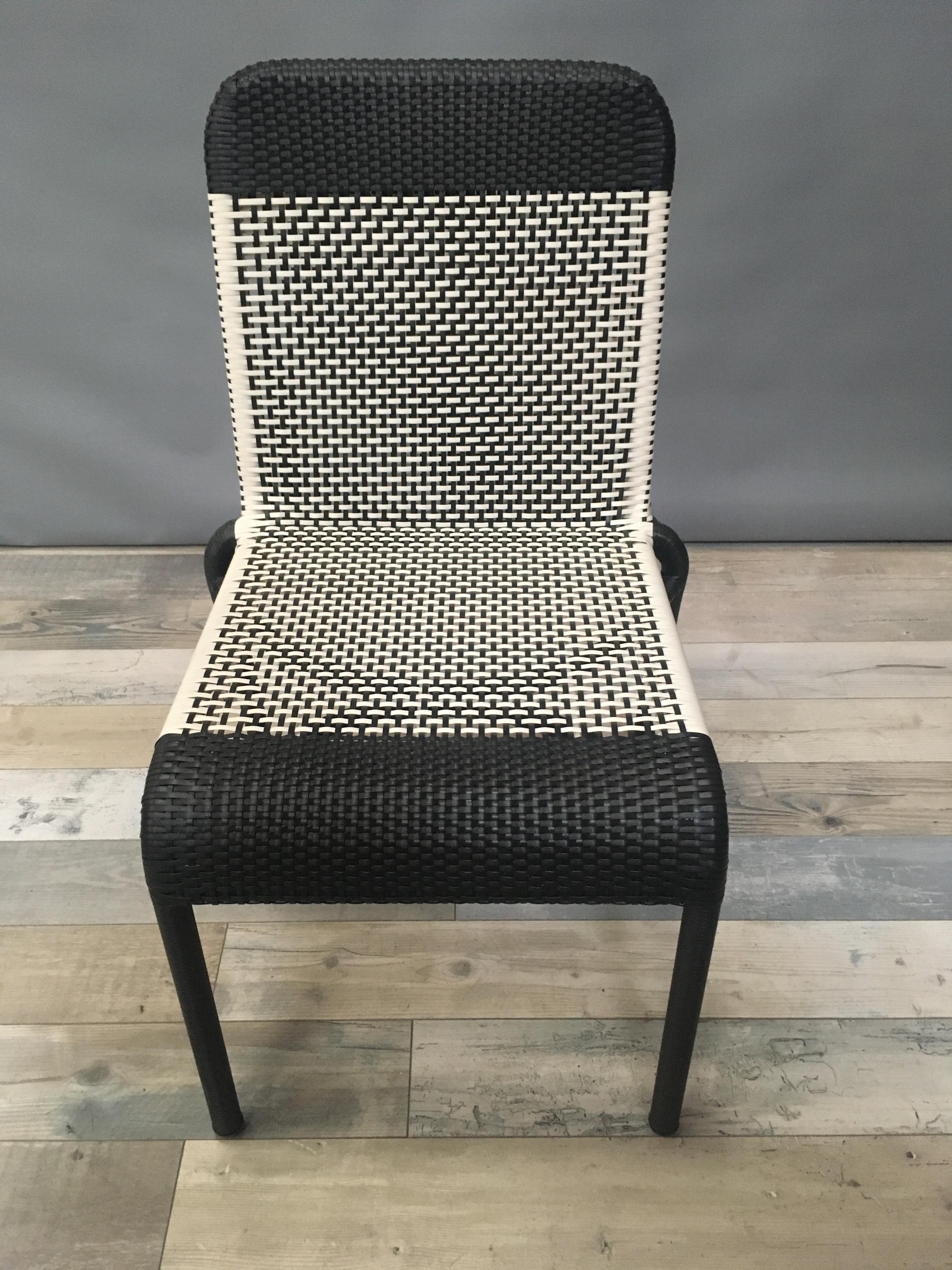 Set of Six Black and White Resin Stackable Outdoor Chairs For Sale 1