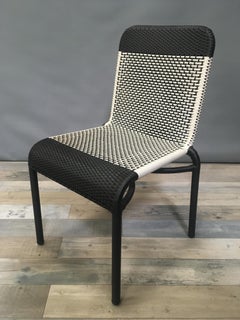 Set of Six Black and White Resin Stackable Outdoor Chairs