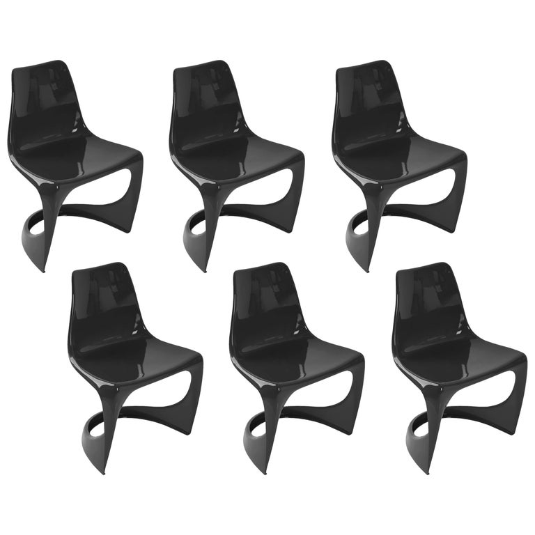 Set of Six Black Cado Chairs, Steen Østergaard, 1960s For Sale