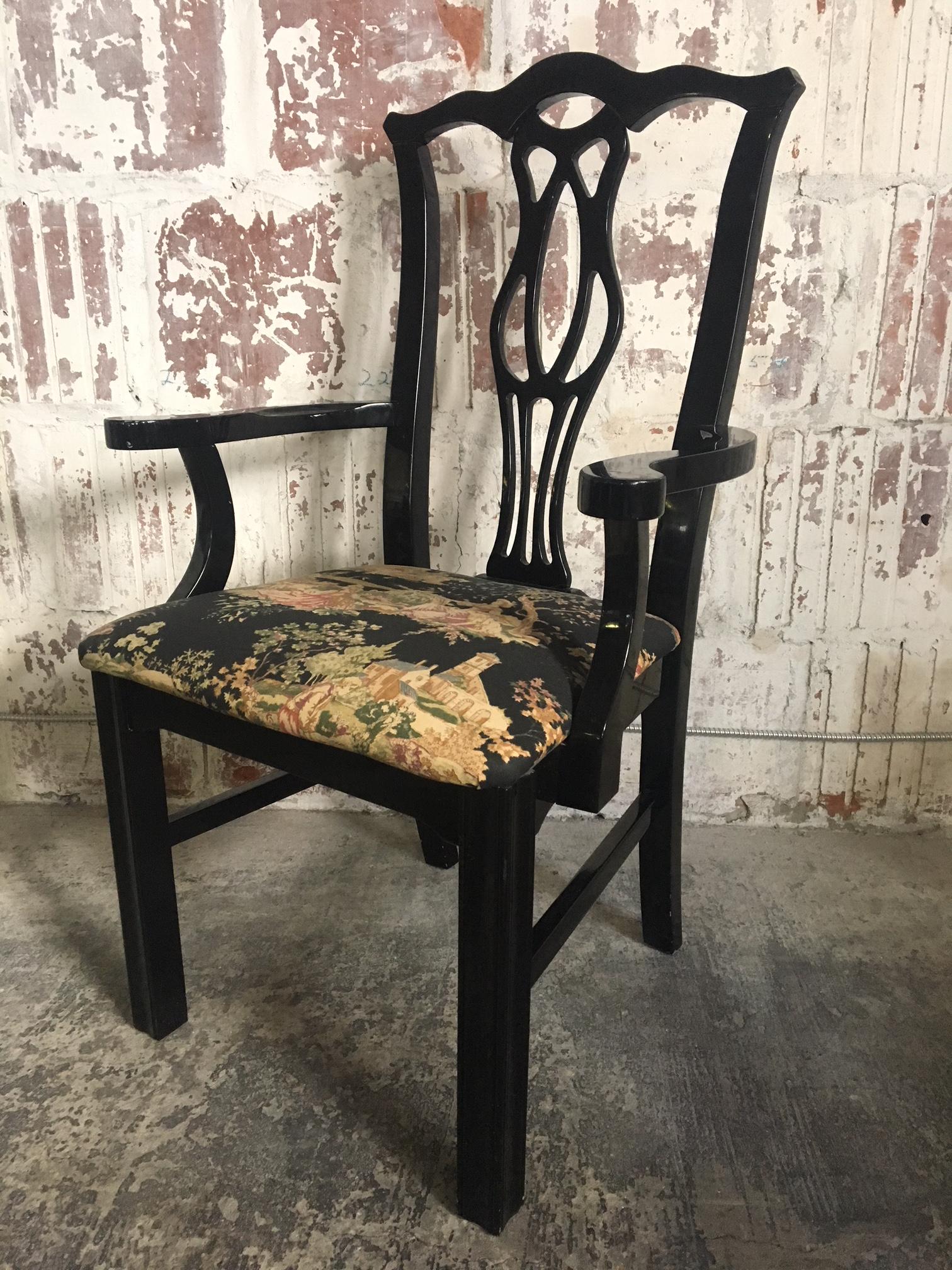 Set of Six Black Chinoiserie Chippendale Dining Chairs In Good Condition In Jacksonville, FL