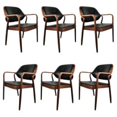 Ensemble de six fauteuils en bois cintré noir Don Petitt pour Knoll