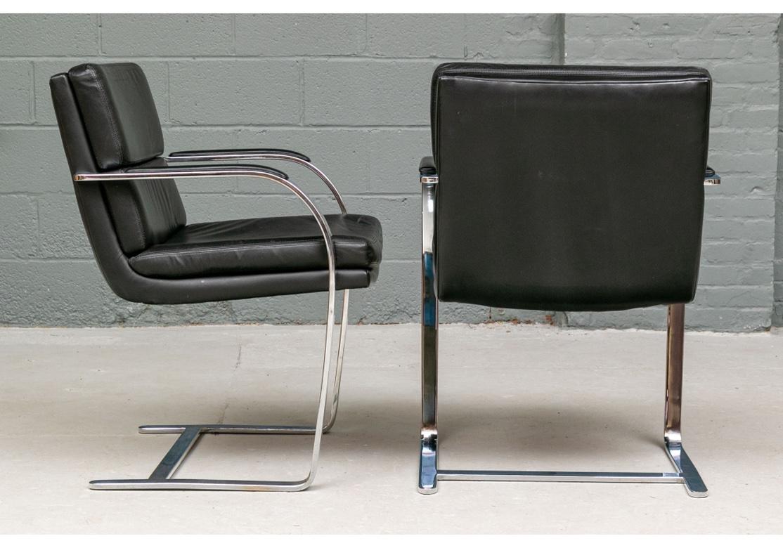 Mid-Century Modern Set of Six Black Faux Leather Mid-Century Style Chrome Chairs by Preview 