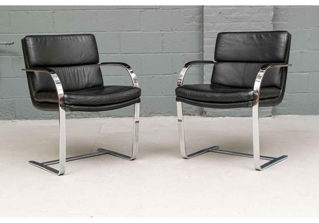 Late 20th Century Set of Six Black Faux Leather Mid-Century Style Chrome Chairs by Preview 